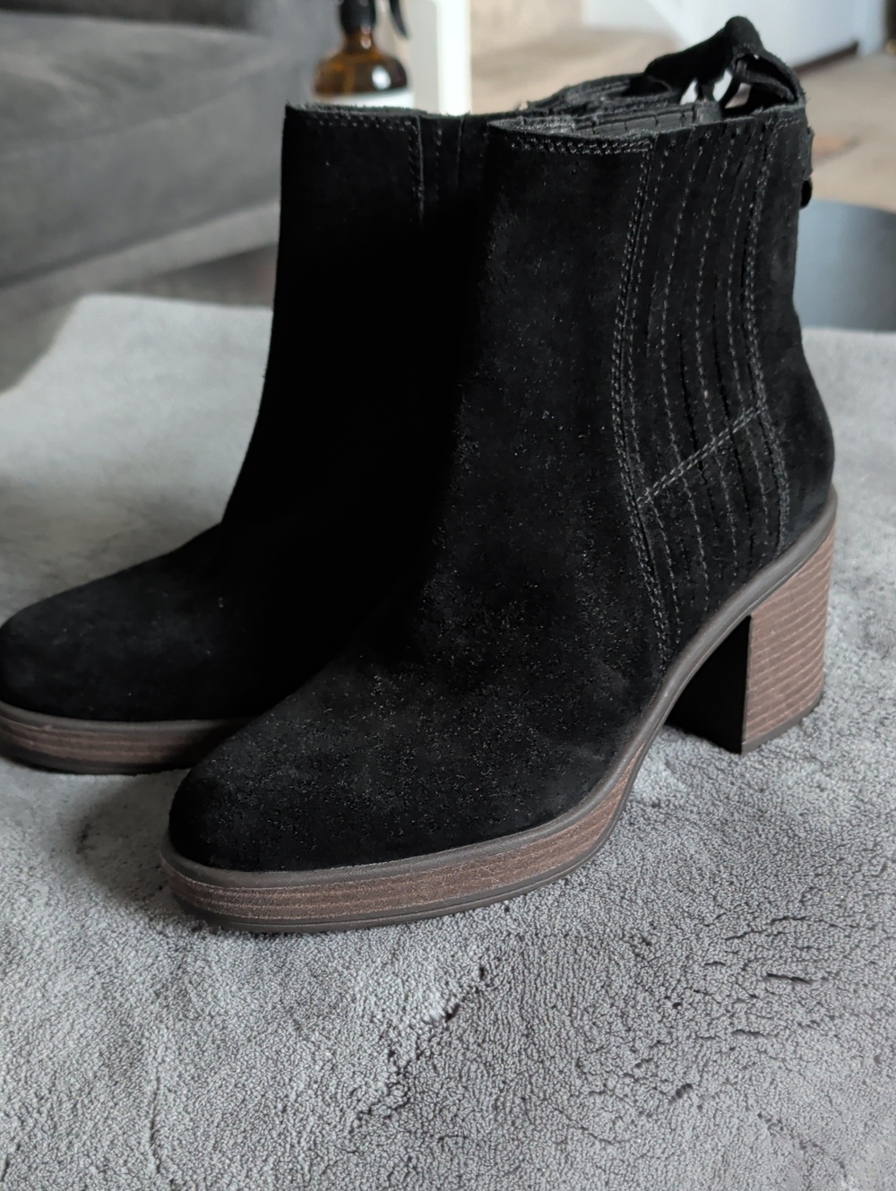Crown Vintage Black Suede Block Heel Ankle Booties